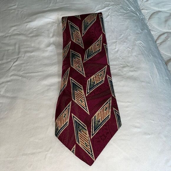 Vtg 90s Chaps Ralph Lauren maroon silk tie - Picture 1 of 5